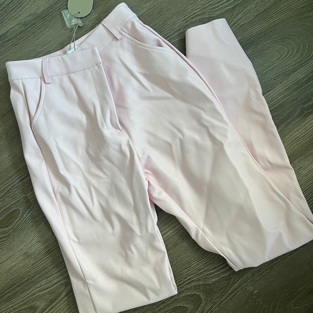 Meshki Tyra Straight Leg Faux Leather Pants in Baby Pink size S new with tags